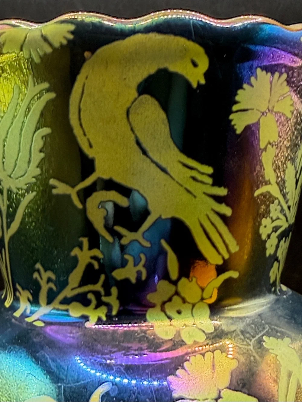 Anthropologie Lanza Iridescent Stoneware Floral Bird Motif Vase Vessel Decor
